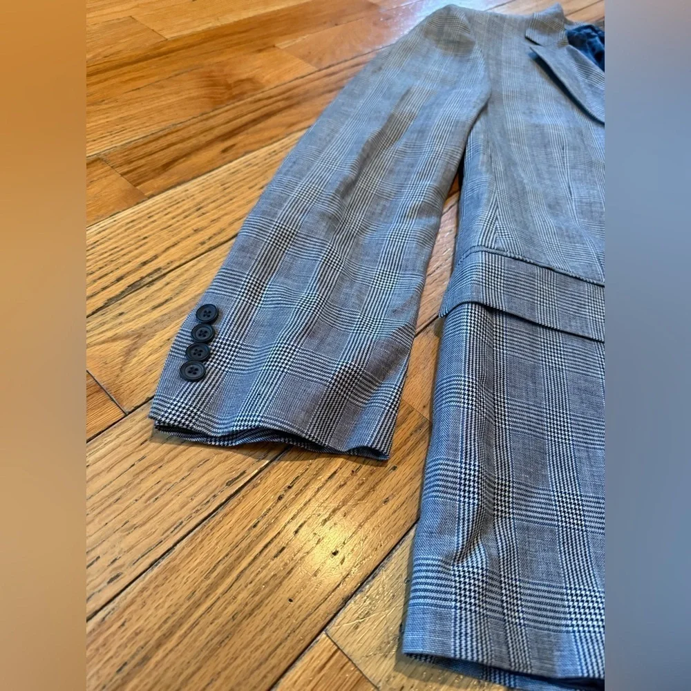 Brooks Brothers Blazer Mens 42L Blue/Black Linen/Wool Window Pane Jacket Sports